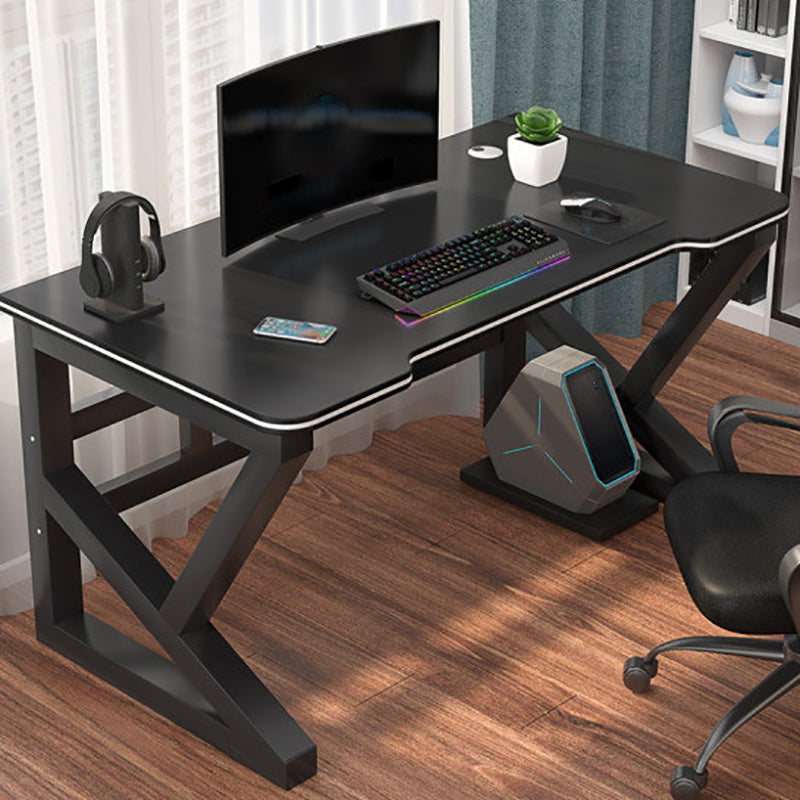 Contemporary Trestle Computer Desk Artificial Wood and Steel Office Desk Cable Management