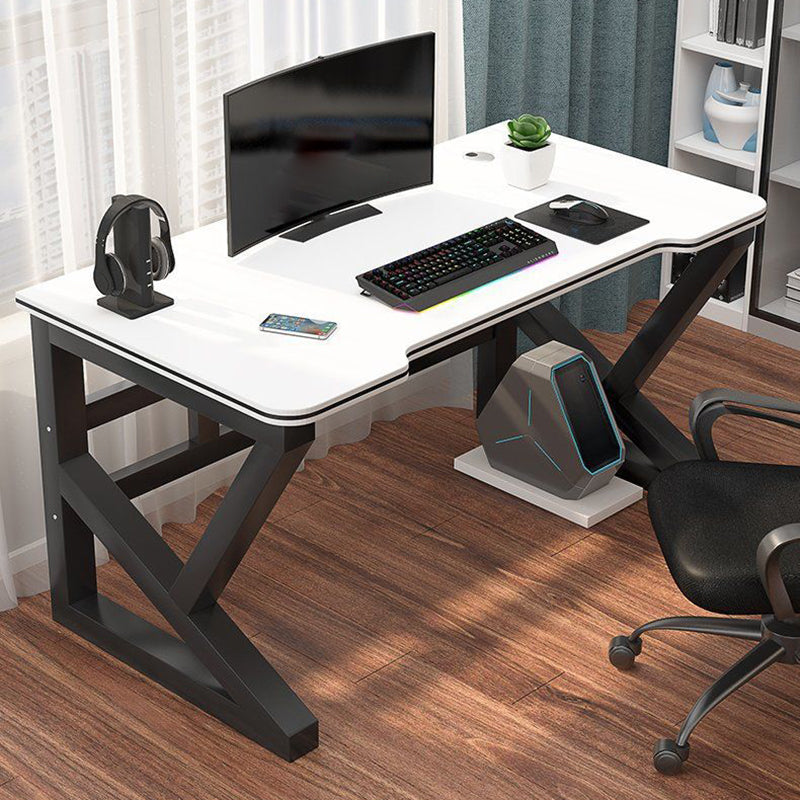 Contemporary Trestle Computer Desk Artificial Wood and Steel Office Desk Cable Management