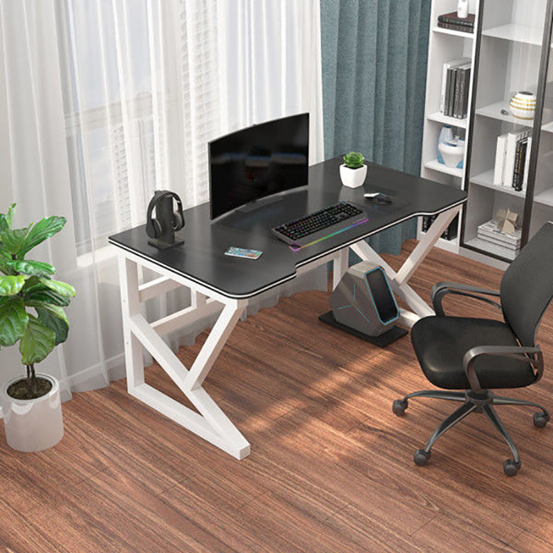 Contemporary Trestle Computer Desk Artificial Wood and Steel Office Desk Cable Management