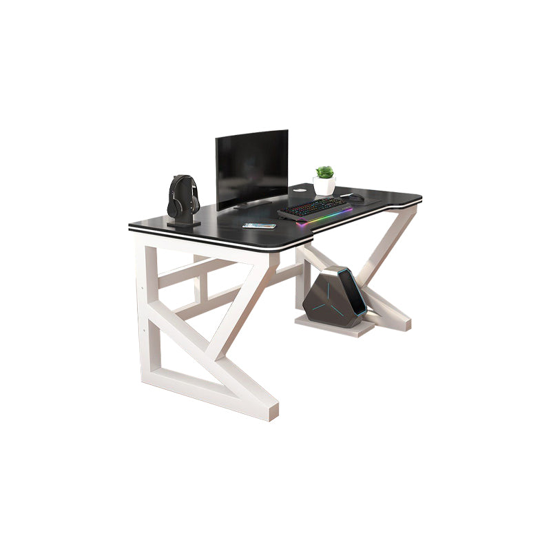 Contemporary Trestle Computer Desk Artificial Wood and Steel Office Desk Cable Management