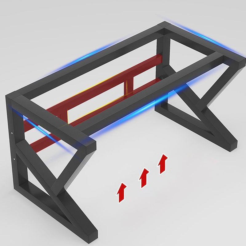 Contemporary Trestle Computer Desk Artificial Wood and Steel Office Desk Cable Management