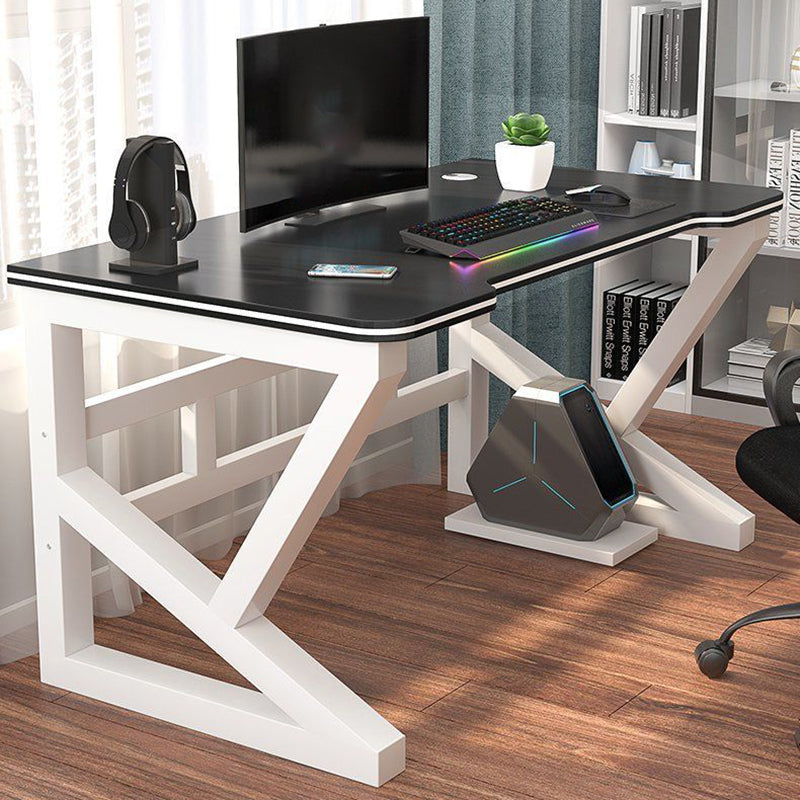 Contemporary Trestle Computer Desk Artificial Wood and Steel Office Desk Cable Management