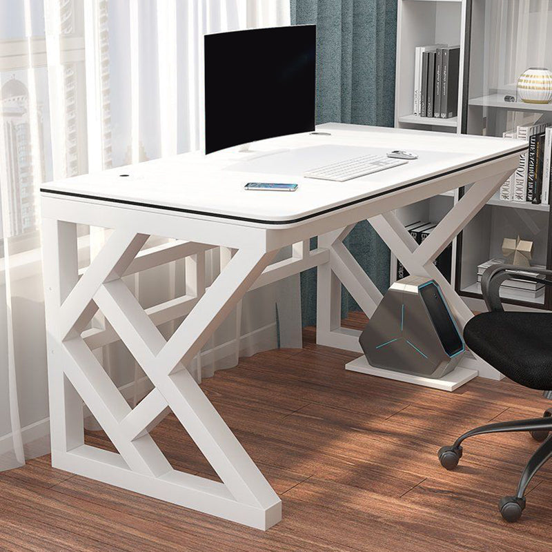 Contemporary Trestle Computer Desk Artificial Wood and Steel Office Desk Cable Management