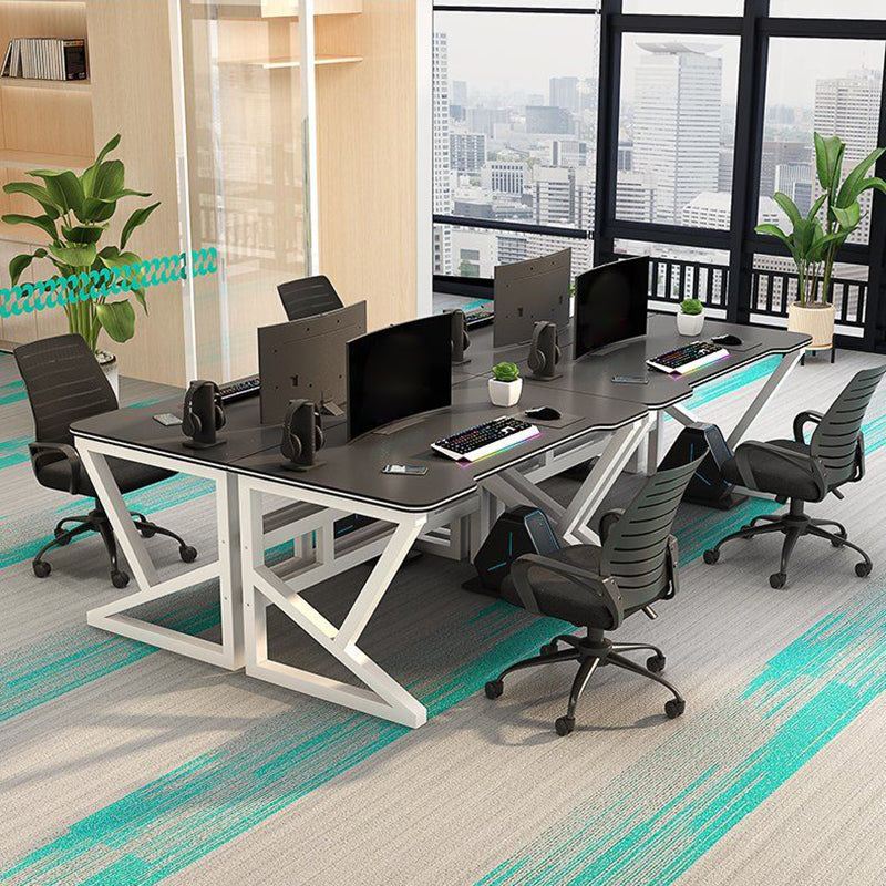 Contemporary Trestle Computer Desk Artificial Wood and Steel Office Desk Cable Management