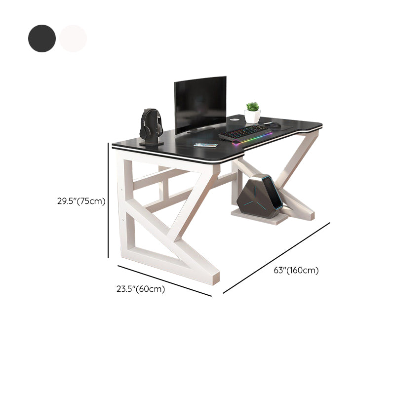 Contemporary Trestle Computer Desk Artificial Wood and Steel Office Desk Cable Management