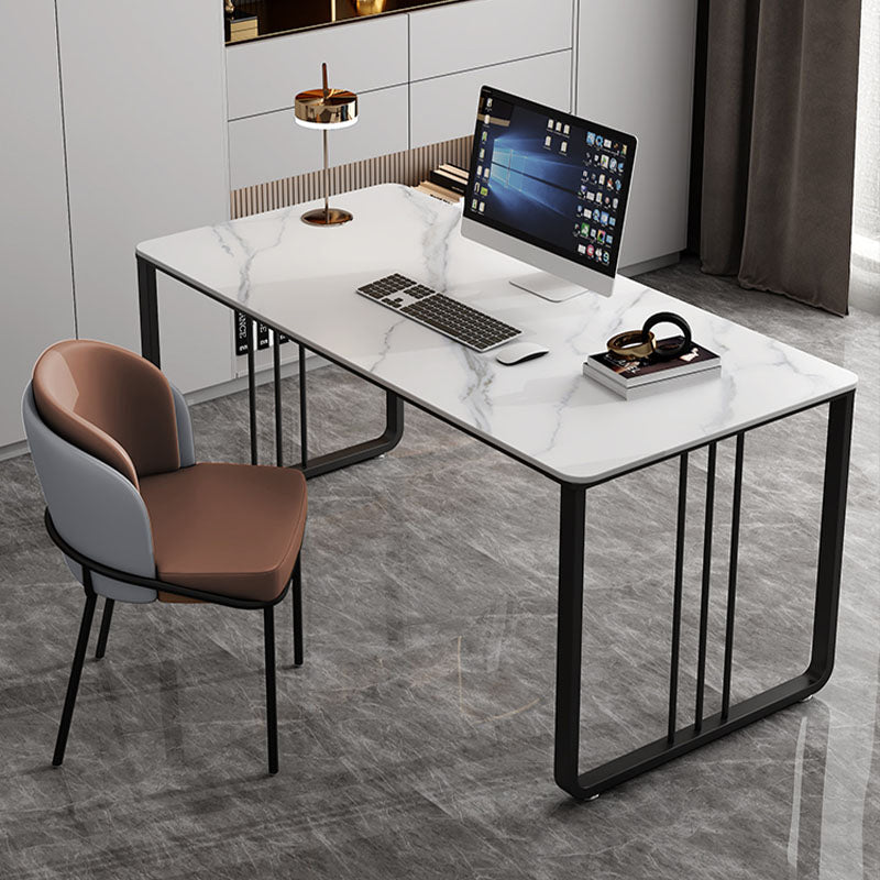 Stone and Iron Office Desk Contemporary Curved Sled Writing Desk