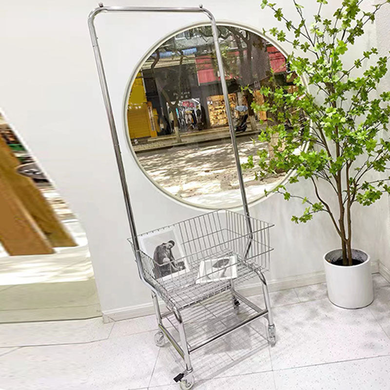 Stainless Steel Free Standing Hall Tree with Storage Basket Hall Stand for Living Room