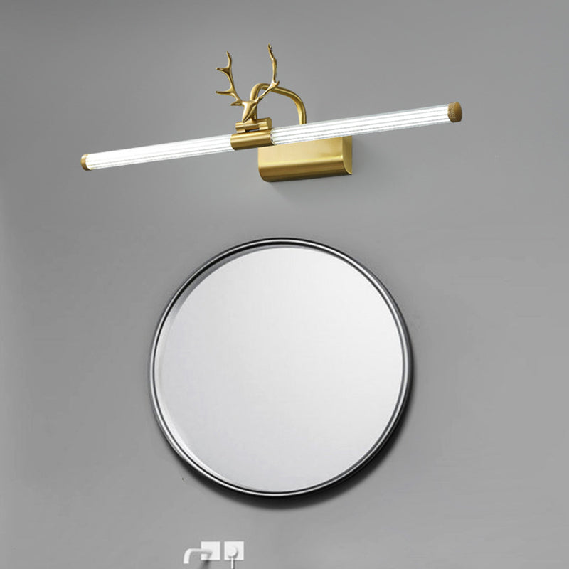 Brass LED Mirror Light Vintage Bathroom Vanity Lighting in Gold