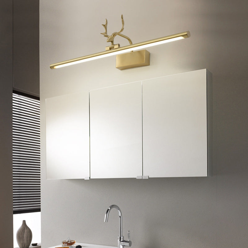 Brass LED Mirror Light Vintage Vanity Lighting in Gold for Bathroom