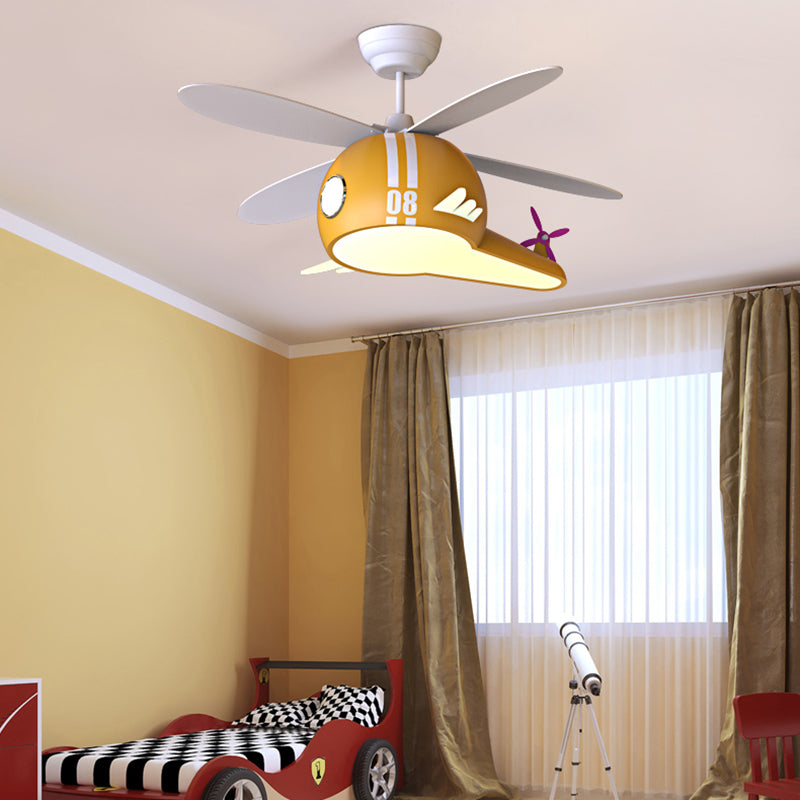 Cartoon Style Iron Ceiling Fan Lamp Helicopter Shape Ceiling Fan Light for Bedroom