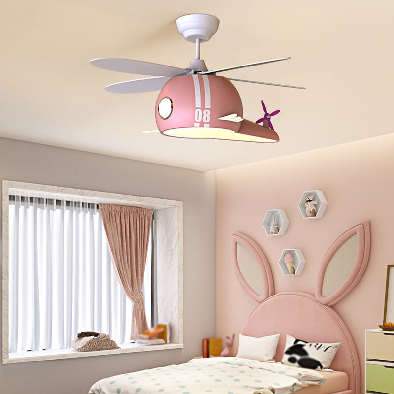 Cartoon Style Iron Ceiling Fan Lamp Helicopter Shape Ceiling Fan Light for Bedroom