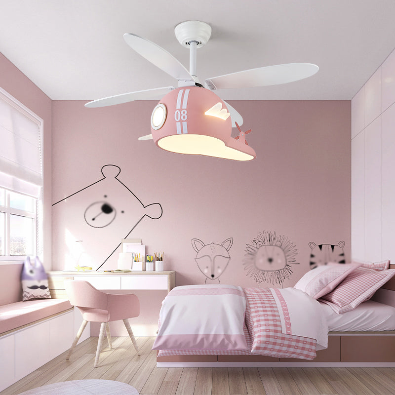 Cartoon Style Iron Ceiling Fan Lamp Helicopter Shape Ceiling Fan Light for Bedroom