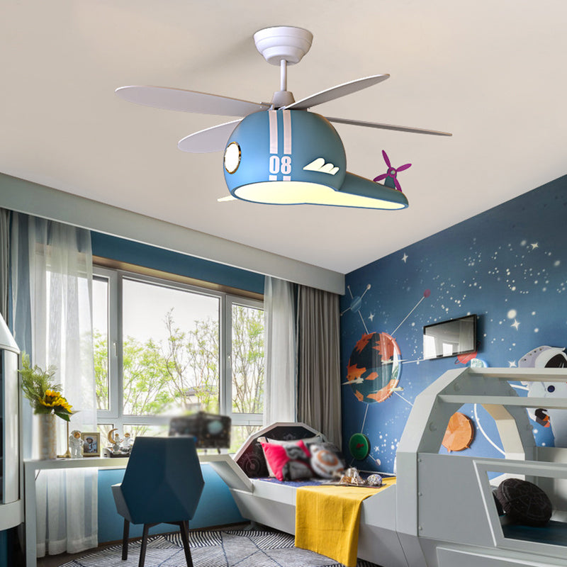 Cartoon Style Iron Ceiling Fan Lamp Helicopter Shape Ceiling Fan Light for Bedroom