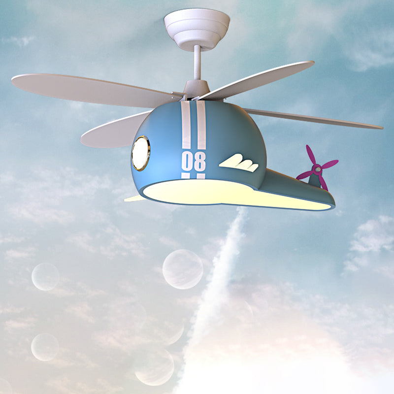 Cartoon Style Iron Ceiling Fan Lamp Helicopter Shape Ceiling Fan Light for Bedroom