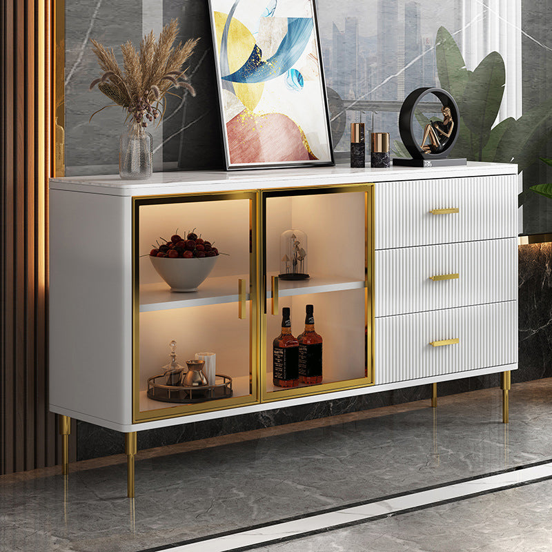 Glam Style Dining Buffet Stone Sideboard with Cabinets and Drawers