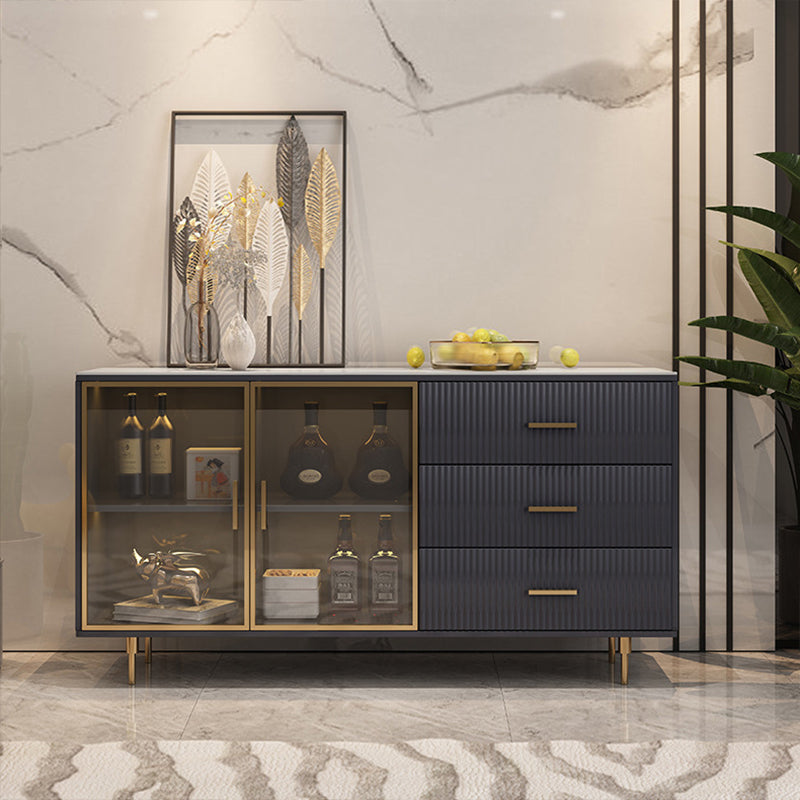 Glam Style Dining Buffet Stone Sideboard with Cabinets and Drawers