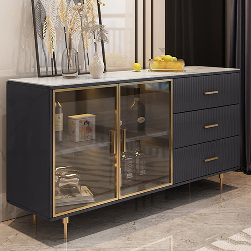 Glam Style Dining Buffet Stone Sideboard with Cabinets and Drawers