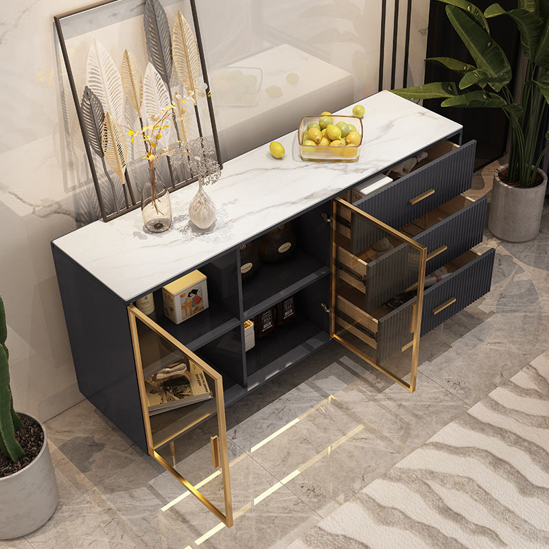 Glam Style Dining Buffet Stone Sideboard with Cabinets and Drawers