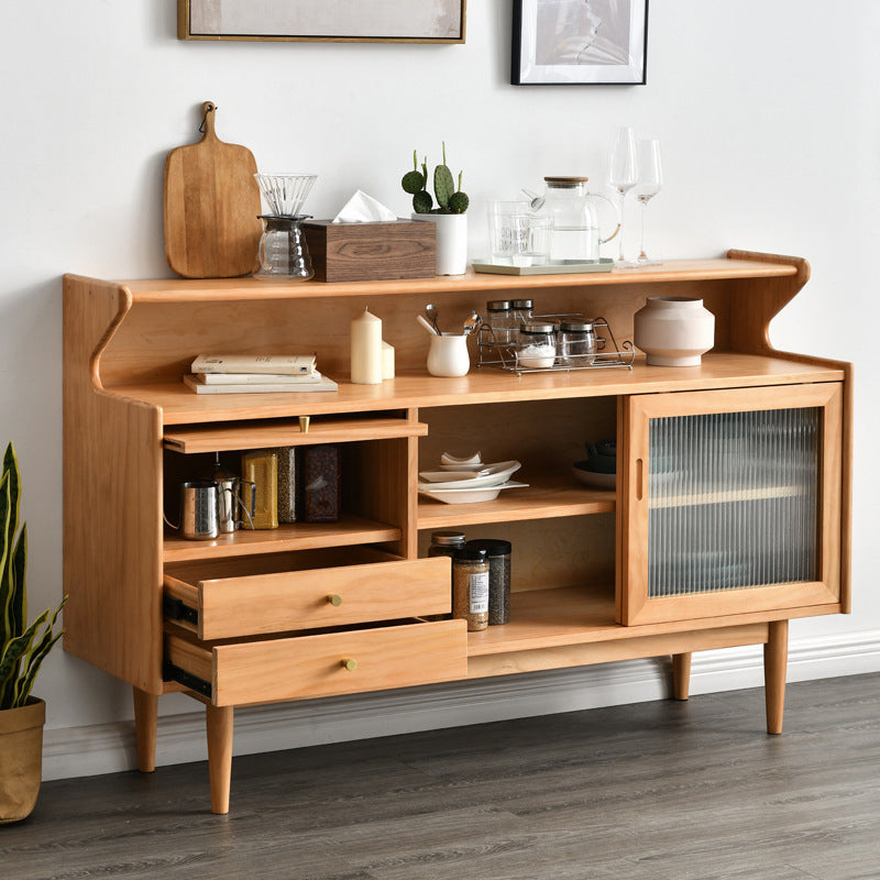 Modern Cherry Wood Sideboard Buffet Cabinet Drawers and Doors Buffet Sideboard