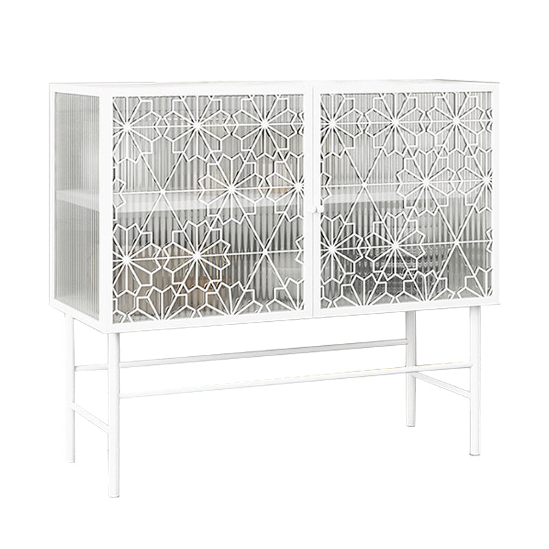 Glam Metal Sideboard Buffet Glass Doors 2 Doors Buffet Sideboard