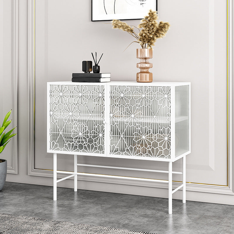 Glam Metal Sideboard Buffet Glass Doors 2 Doors Buffet Sideboard