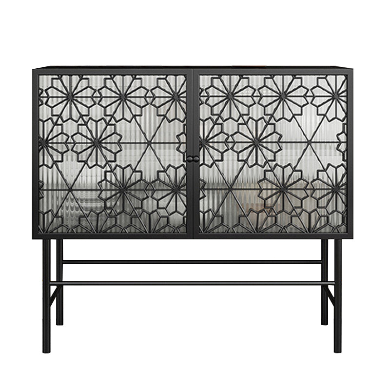 Glam Metal Sideboard Buffet Glass Doors 2 Doors Buffet Sideboard