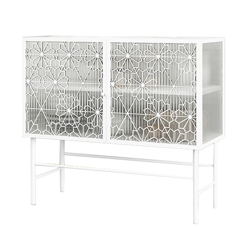 Glam Metal Sideboard Buffet Glass Doors 2 Doors Buffet Sideboard