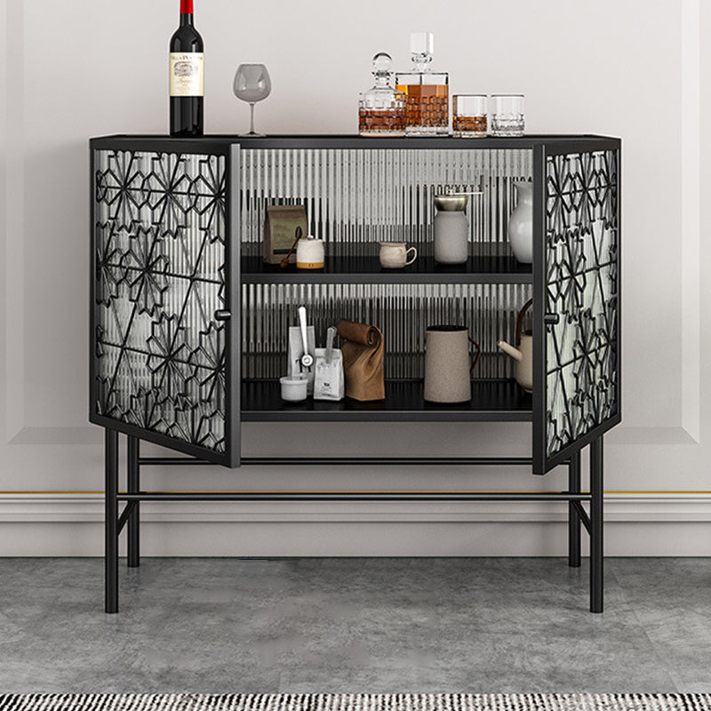 Glam Metal Sideboard Buffet Glass Doors 2 Doors Buffet Sideboard