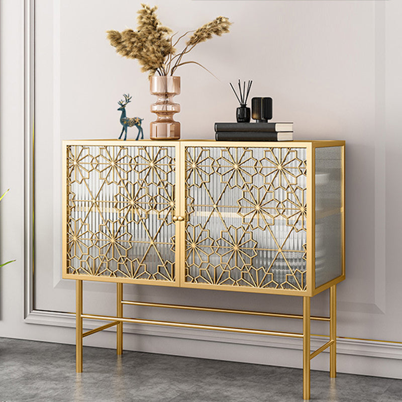 Glam Metal Sideboard Buffet Glass Doors 2 Doors Buffet Sideboard