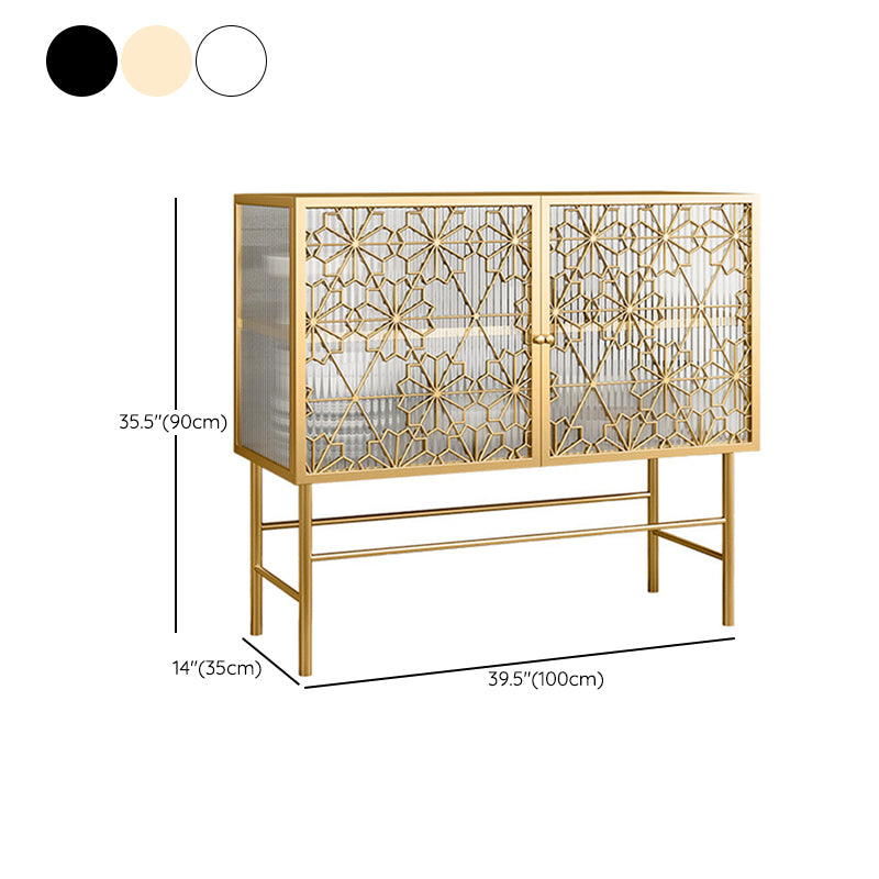 Glam Metal Sideboard Buffet Glass Doors 2 Doors Buffet Sideboard