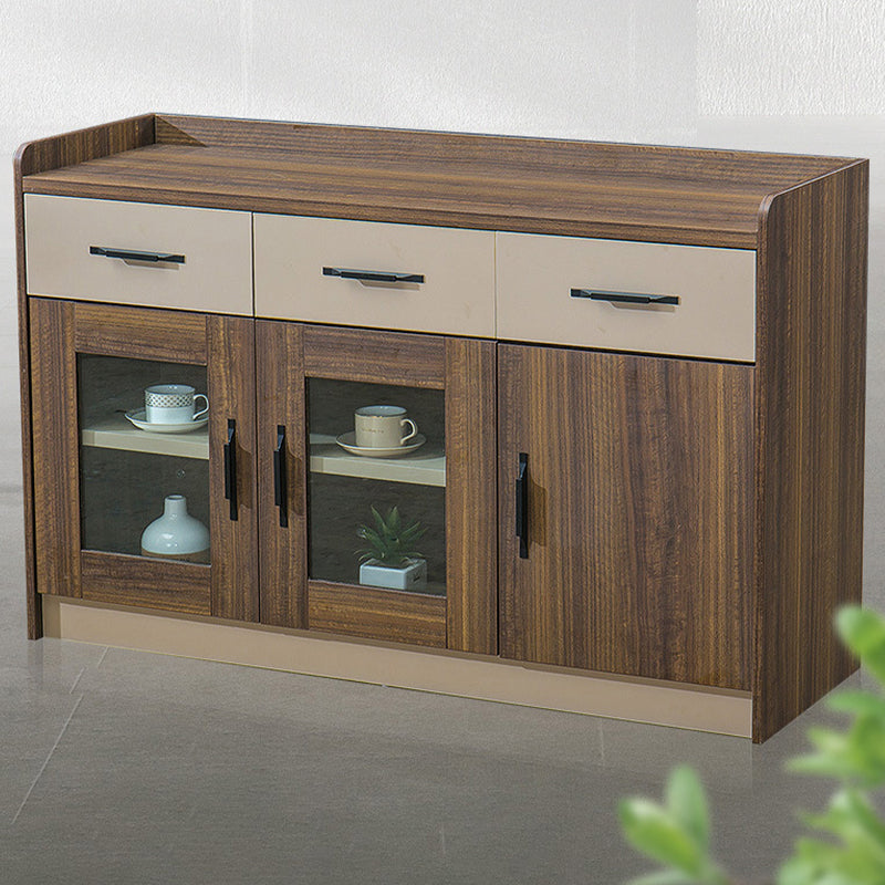 Contemporary Dining Buffet Wood Sideboard Table in Walnut Finish