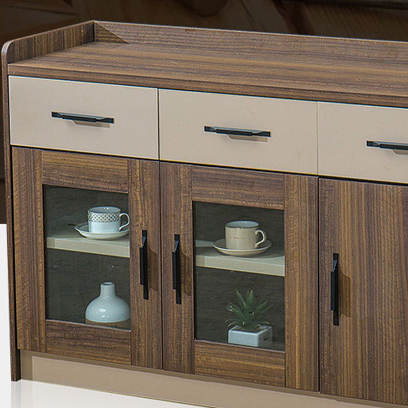 Contemporary Dining Buffet Wood Sideboard Table in Walnut Finish