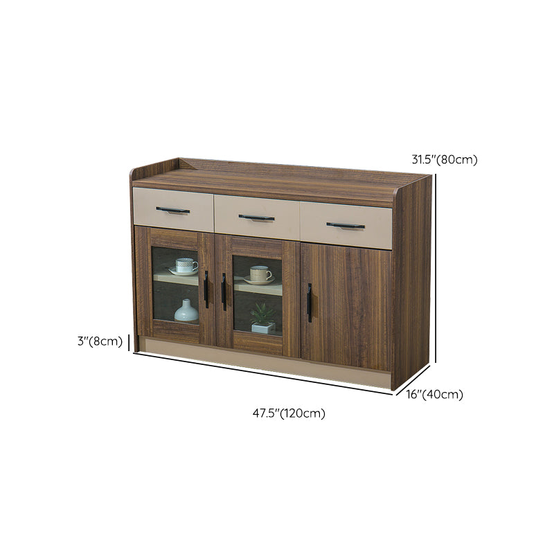 Contemporary Dining Buffet Wood Sideboard Table in Walnut Finish