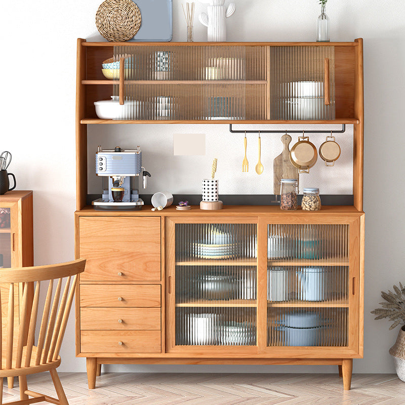 Modern Sideboard Table Solid Wood Dining Buffet with Cabinets and Drawers