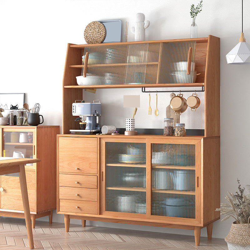 Modern Sideboard Table Solid Wood Dining Buffet with Cabinets and Drawers