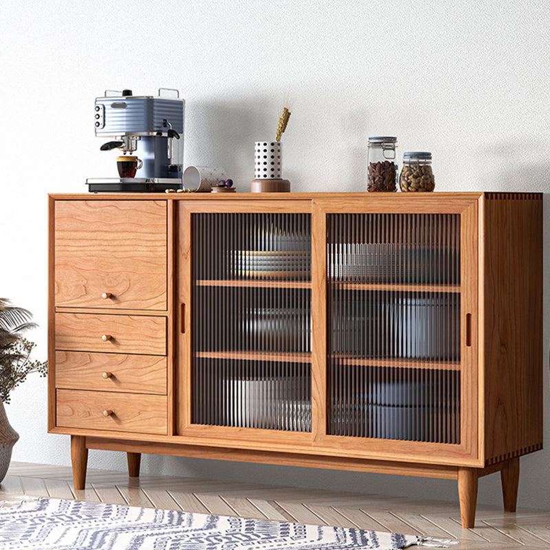 Modern Sideboard Table Solid Wood Dining Buffet with Cabinets and Drawers