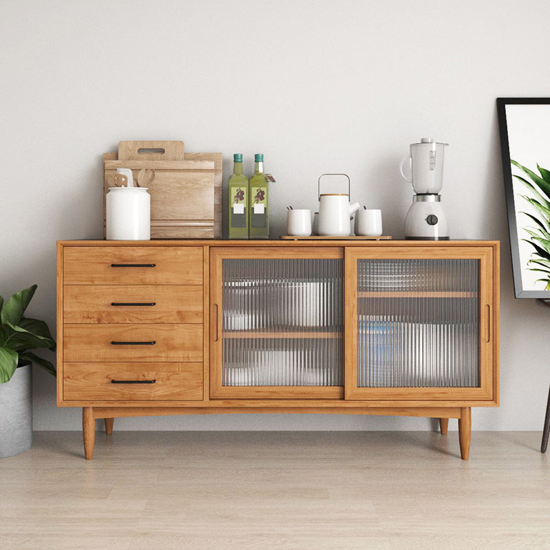 Modern Sideboard Table Solid Wood Dining Buffet with Drawers and Cabinets