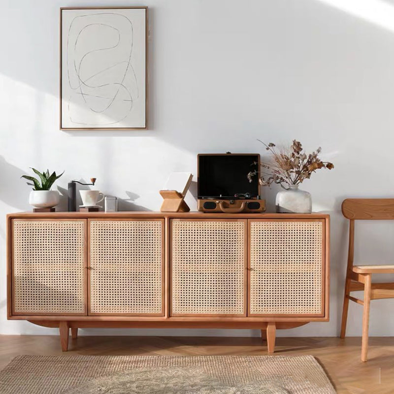 Contemporary Sideboard Table Solid Wood 4 Doors Dining Buffet with Cabinets