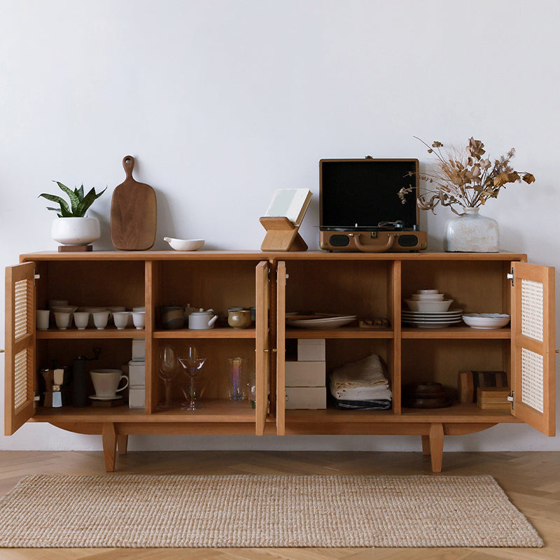 Contemporary Sideboard Table Solid Wood 4 Doors Dining Buffet with Cabinets