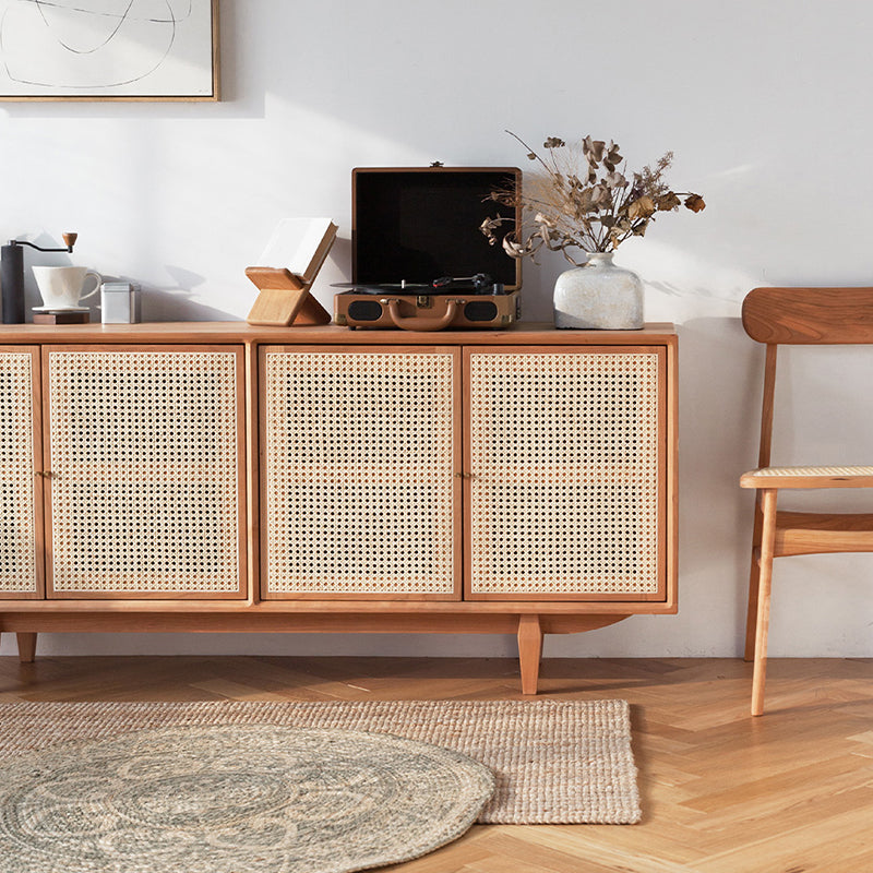 Contemporary Sideboard Table Solid Wood 4 Doors Dining Buffet with Cabinets