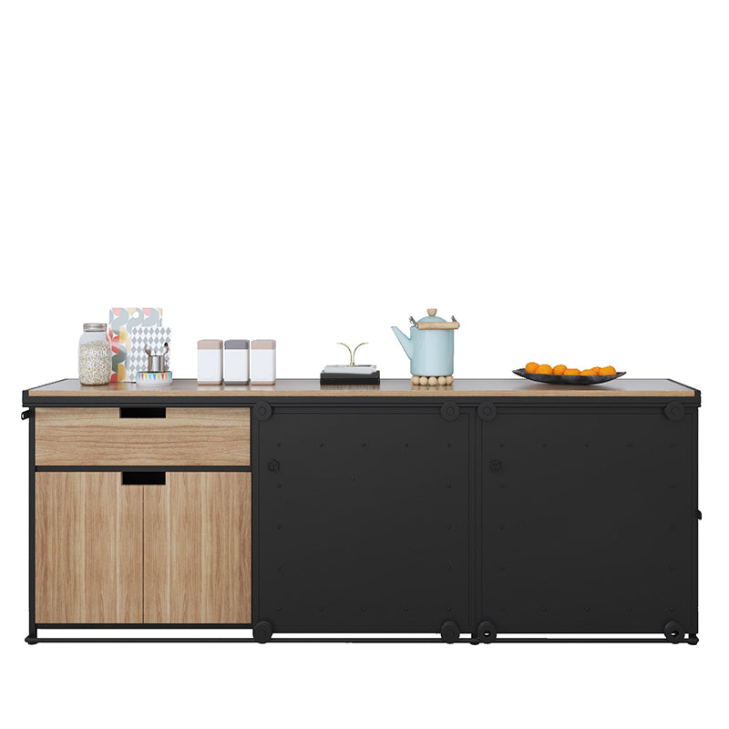 Brown and Black Sideboard 1 Drawer Engineered Wood Dining Server with Sliding Door