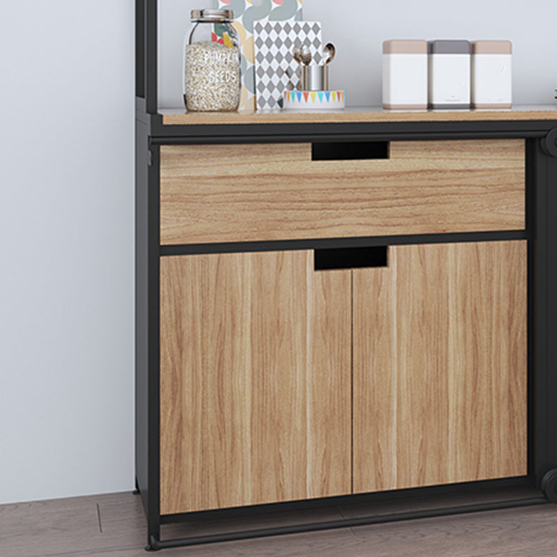 Brown and Black Sideboard 1 Drawer Engineered Wood Dining Server with Sliding Door