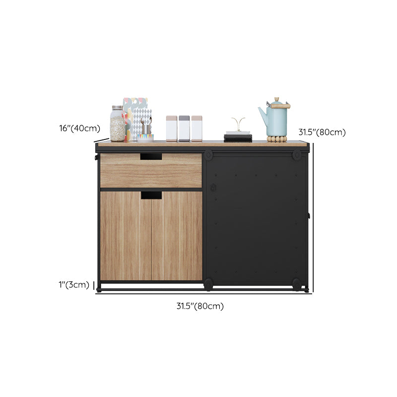 Brown and Black Sideboard 1 Drawer Engineered Wood Dining Server with Sliding Door