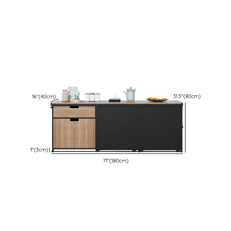 Brown and Black Sideboard 1 Drawer Engineered Wood Dining Server with Sliding Door