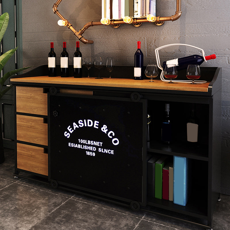 3 Drawer Credenza Engineered Wood Side Board with Sliding Door with Open Storage