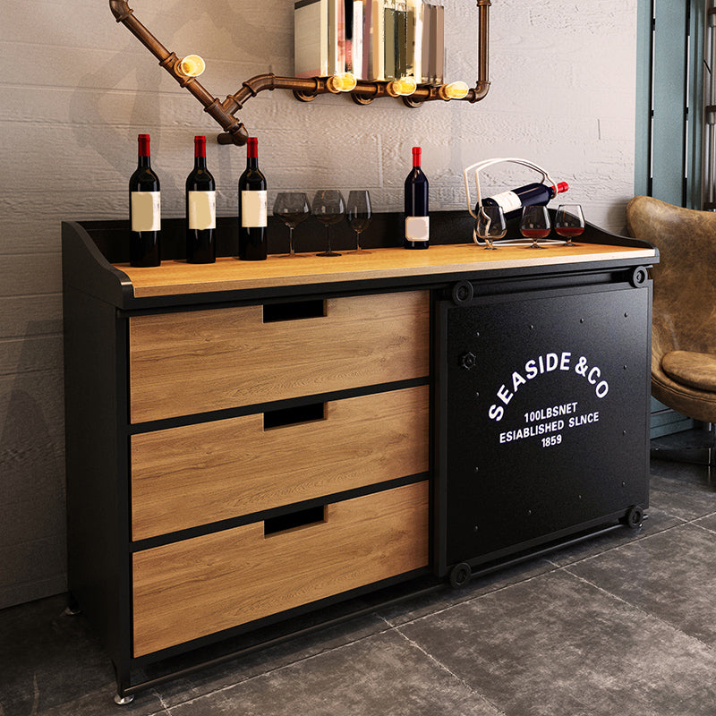 3 Drawer Credenza Engineered Wood Side Board with Sliding Door with Open Storage