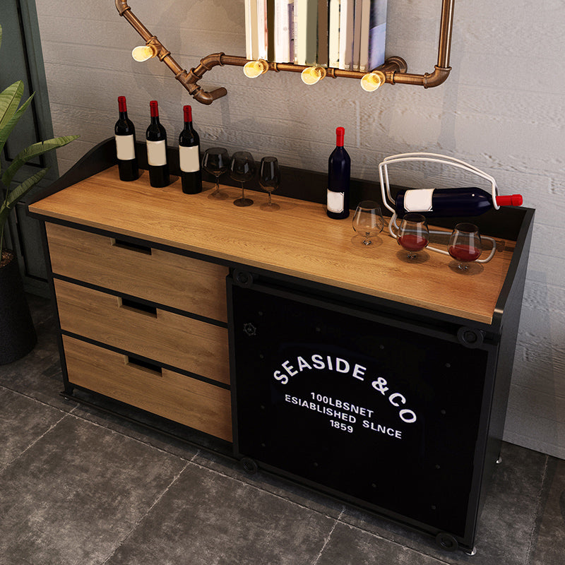 3 Drawer Credenza Engineered Wood Side Board with Sliding Door with Open Storage