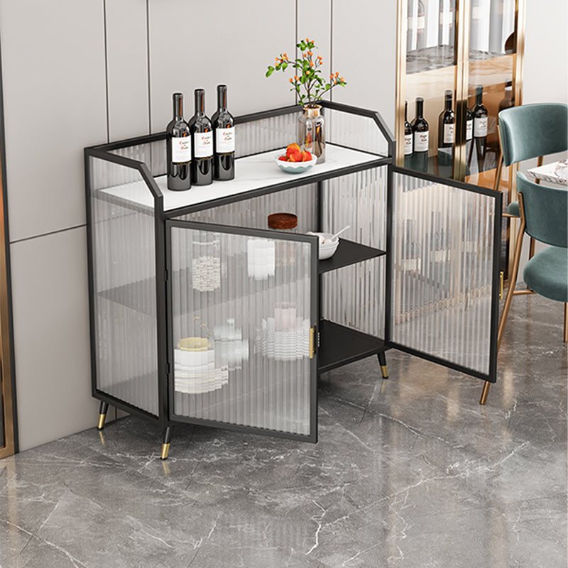 Metal and Glass Sideboard Modern Home Rectangular Side Board with Doors