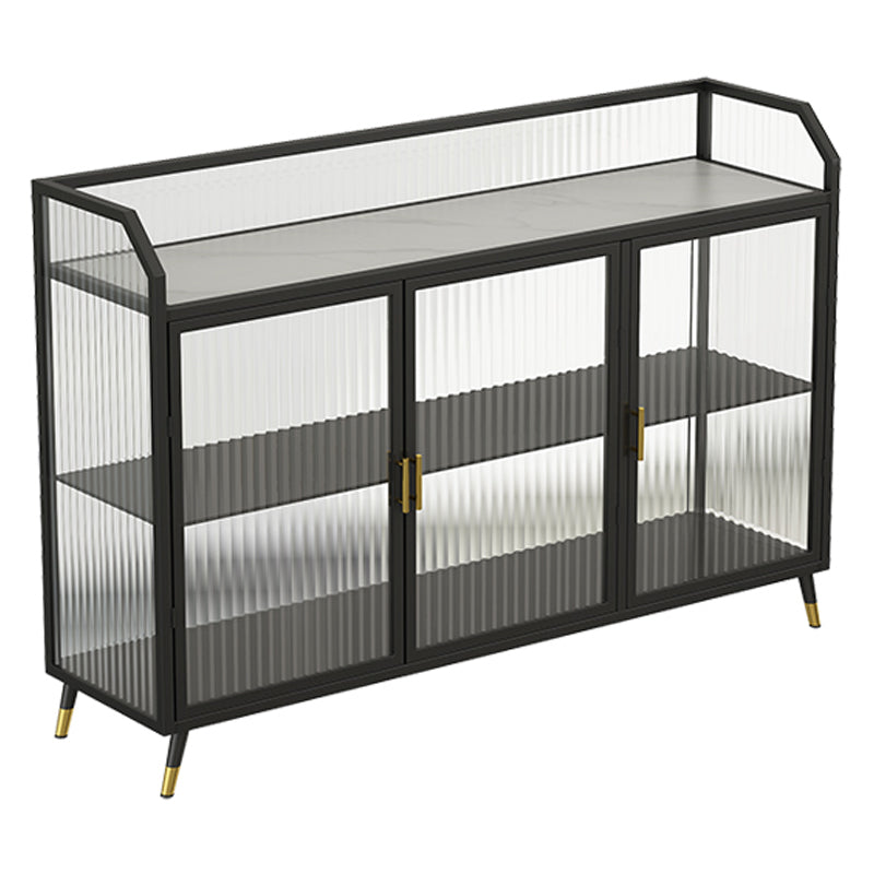 Metal and Glass Sideboard Modern Home Rectangular Side Board with Doors