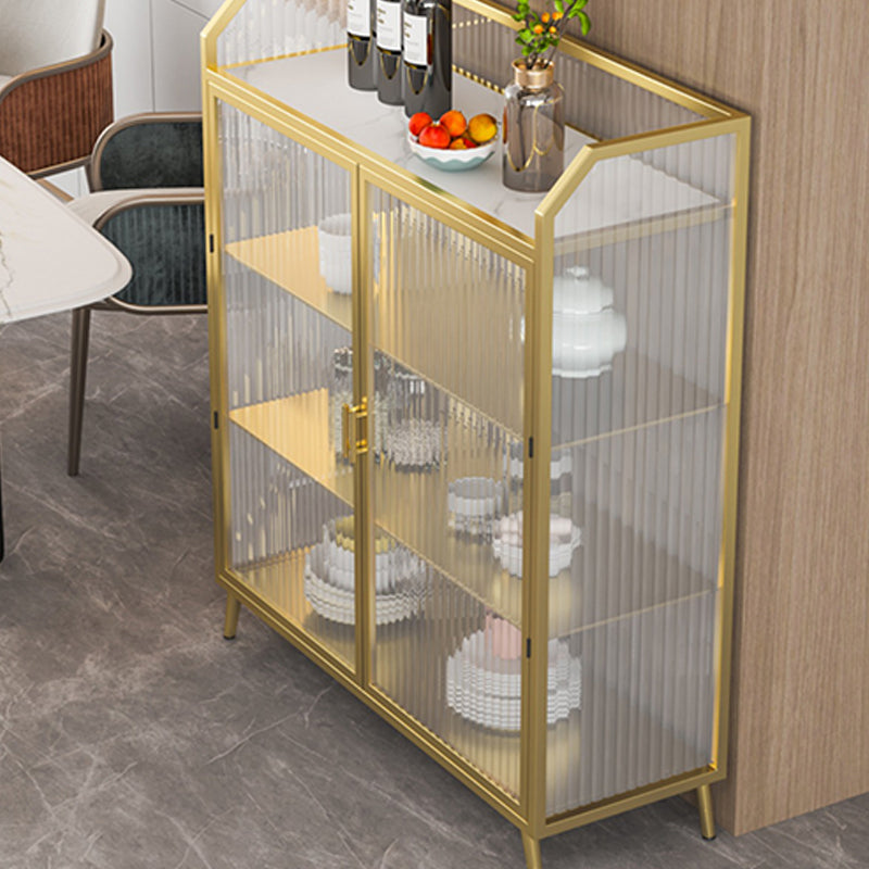 Metal and Glass Sideboard Modern Home Rectangular Side Board with Doors